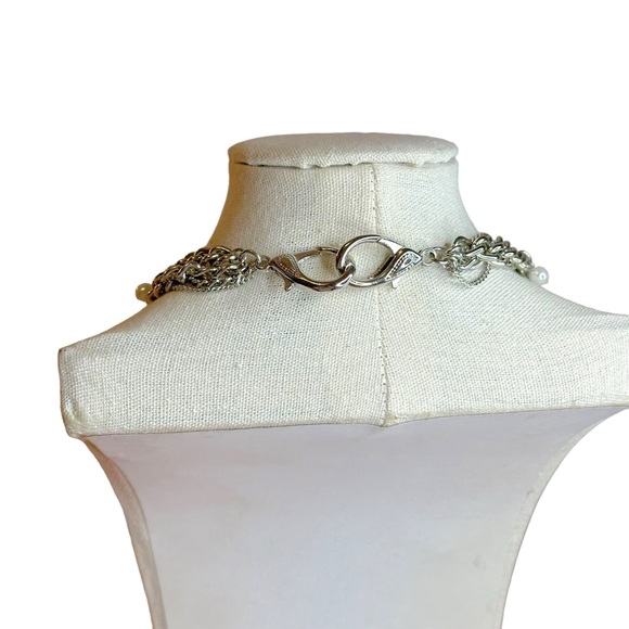 Y2K Vintage Iridescent Baby Pink & Ivory Faux Pearl Multi Strand Chain Necklace - Picture 3 of 4